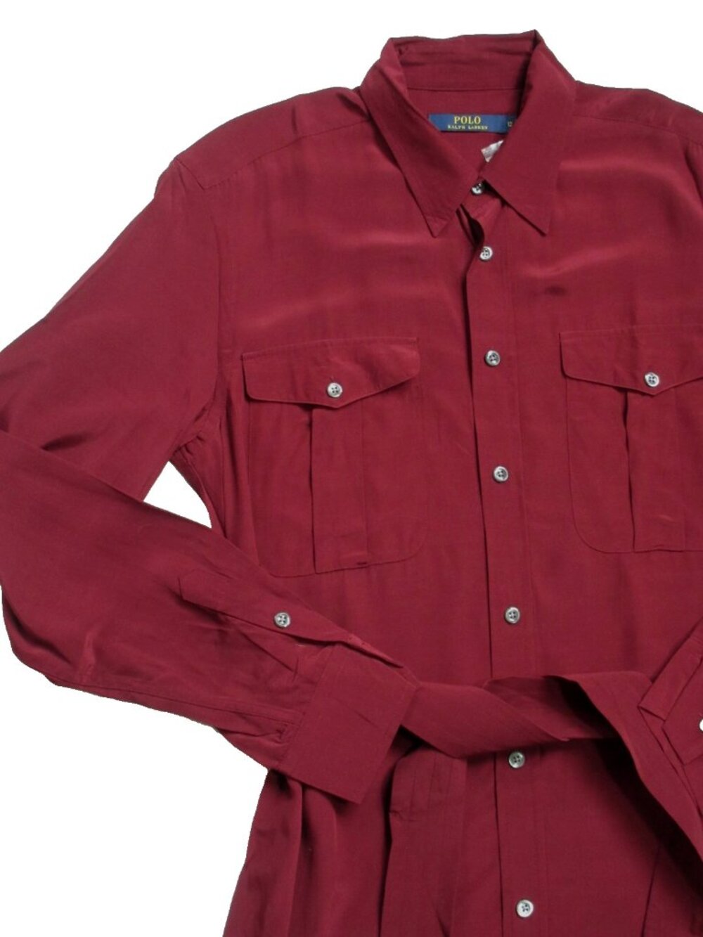 NWT Polo Ralph Lauren Crepe Midi in Red Oxblood Belted Utility Shirt Dress 12 - Picture 3 of 6